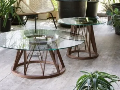 Tavolino in vetro e base in legno Acco di Miniforms