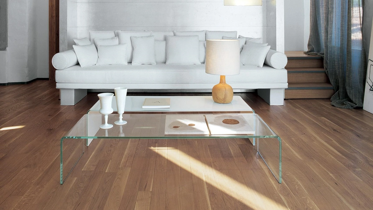 Tavolino Bridge in vetro curvato trasparente o laccato di Sovet