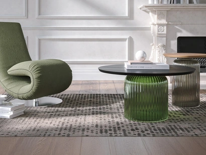 Tavolino Soffio Èlite in vetro con top in legno di Tonin Casa