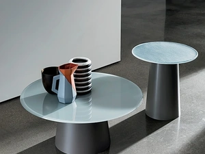 Tavolino rotondo Totem con top in vetro e base in metallo di Sovet