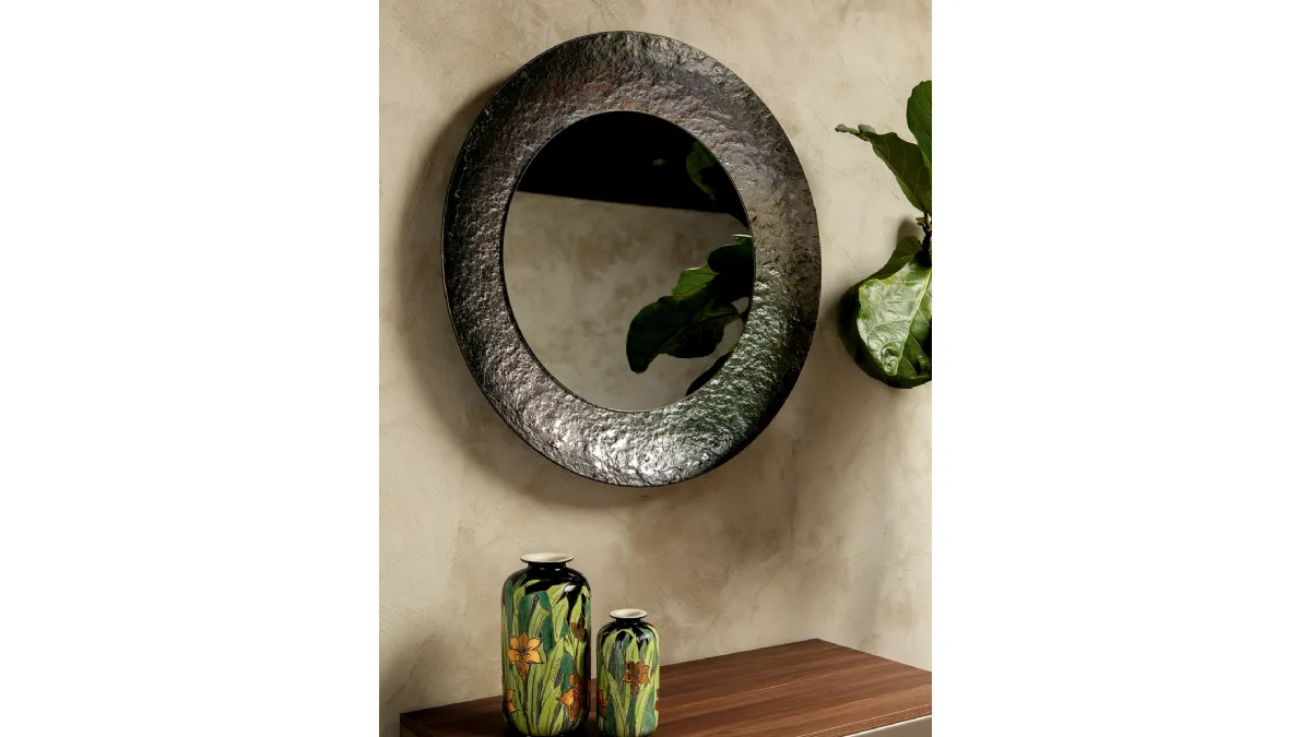 Specchio rotondo Opal con cornice in vetro martellato di Tonin Casa