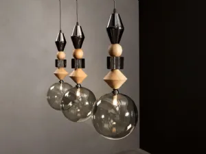 Lampada a sospensione Pandora Light in legno e vetro di Tonin Casa