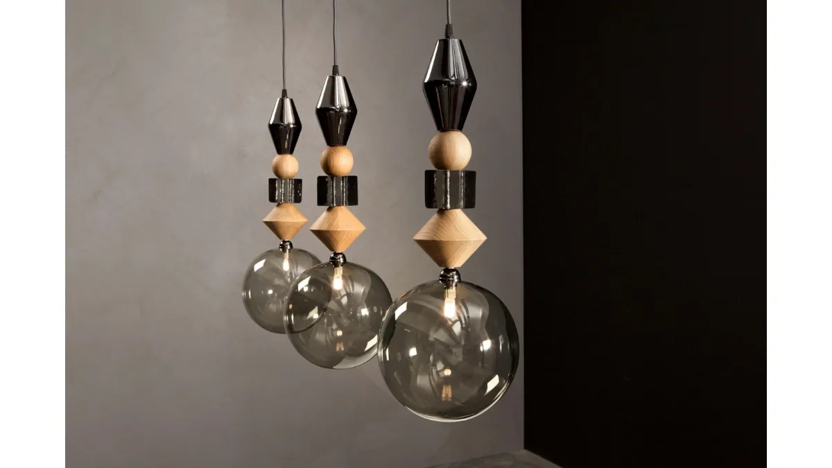 Lampada a sospensione Pandora Light in legno e vetro di Tonin Casa