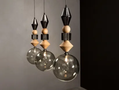 Lampada a sospensione Pandora Light in legno e vetro di Tonin Casa