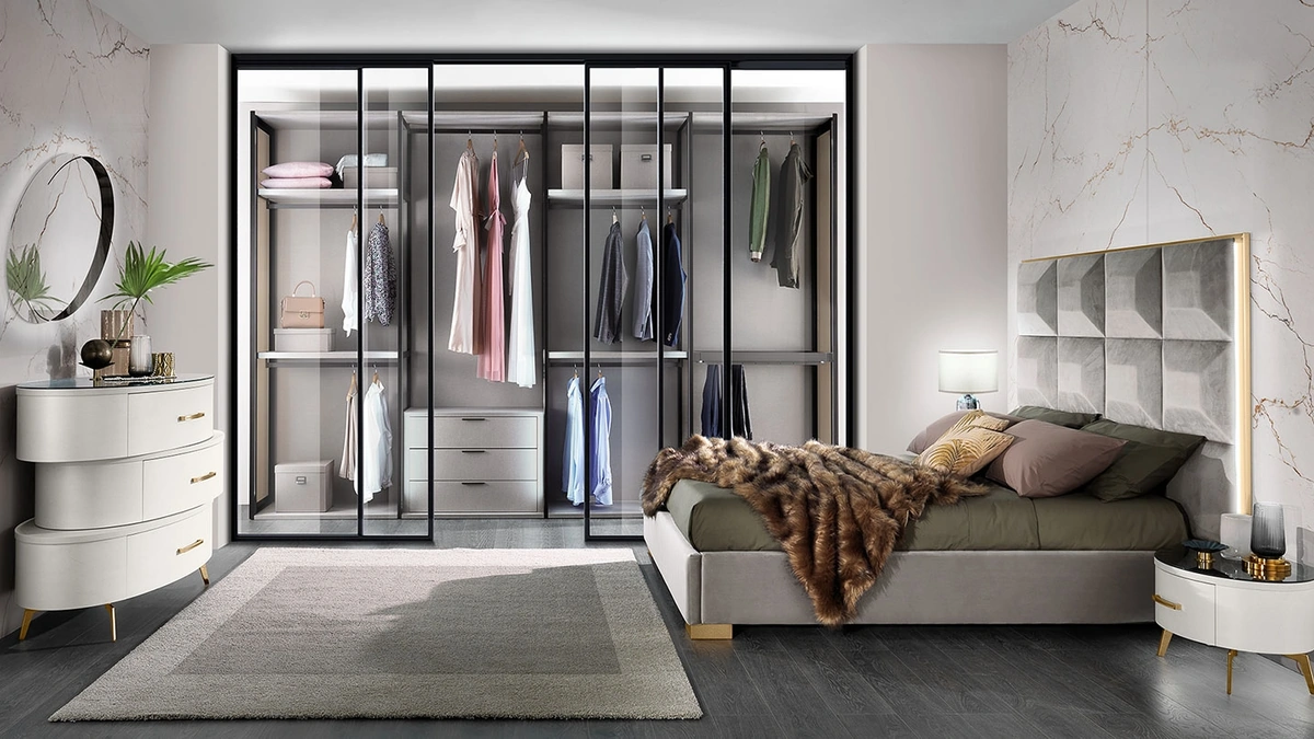 Cabina Armadio Evolution in laccato con fianchi in vetro di Mobil Più