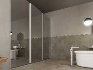 Armadio a muro Mirage in legno laccato opaco e vetro di Ballancin