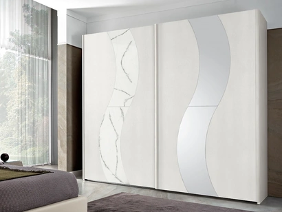 Armadio in legno laccato con inserti in ceramica e a specchio Martina Bianco di Mobil Più