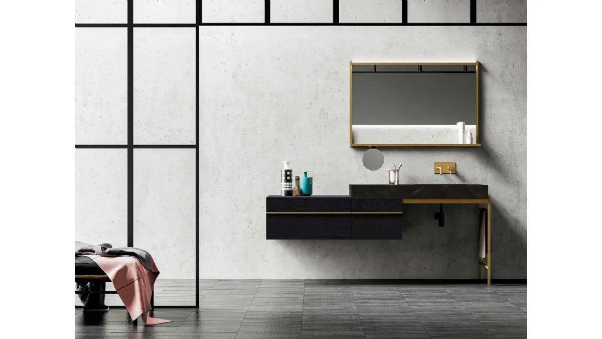 Mobile da Bagno Sidéro 03 in essenza rovere carbone e metallo ottone anticato di Birex