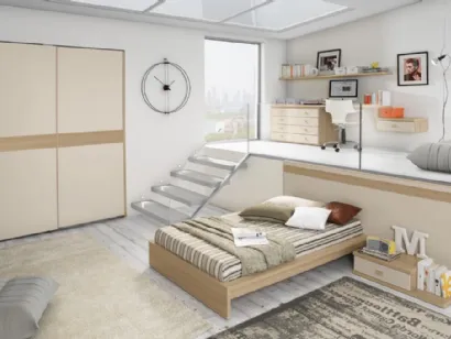Cameretta con zona studio soppalcata in laccato e melaminico Idea 105 di Corazzin