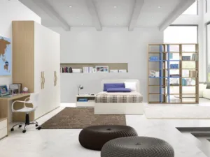 Cameretta per ragazzi in laccato e melaminico con letto contenitore Idea 107 di Corazzin