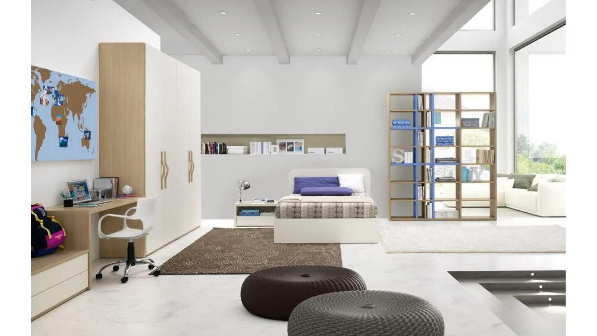 Cameretta per ragazzi in laccato e melaminico con letto contenitore Idea 107 di Corazzin