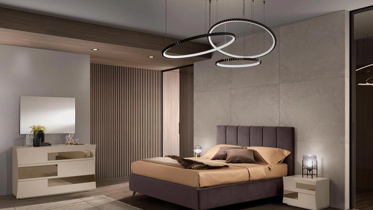 Gruppo Notte Linda Cachemire in laccato con inserti in vetro di Mobil Più