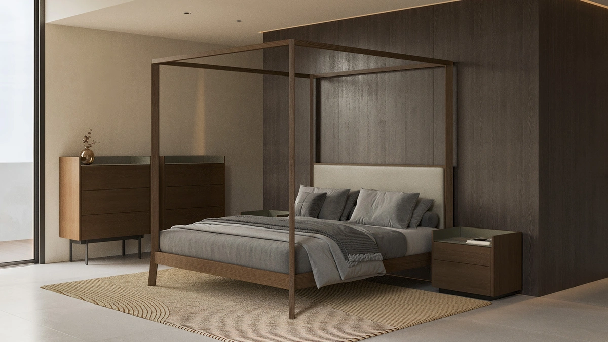 Letto in legno con testiera imbottita Breda with Canopy di Punt Mobles