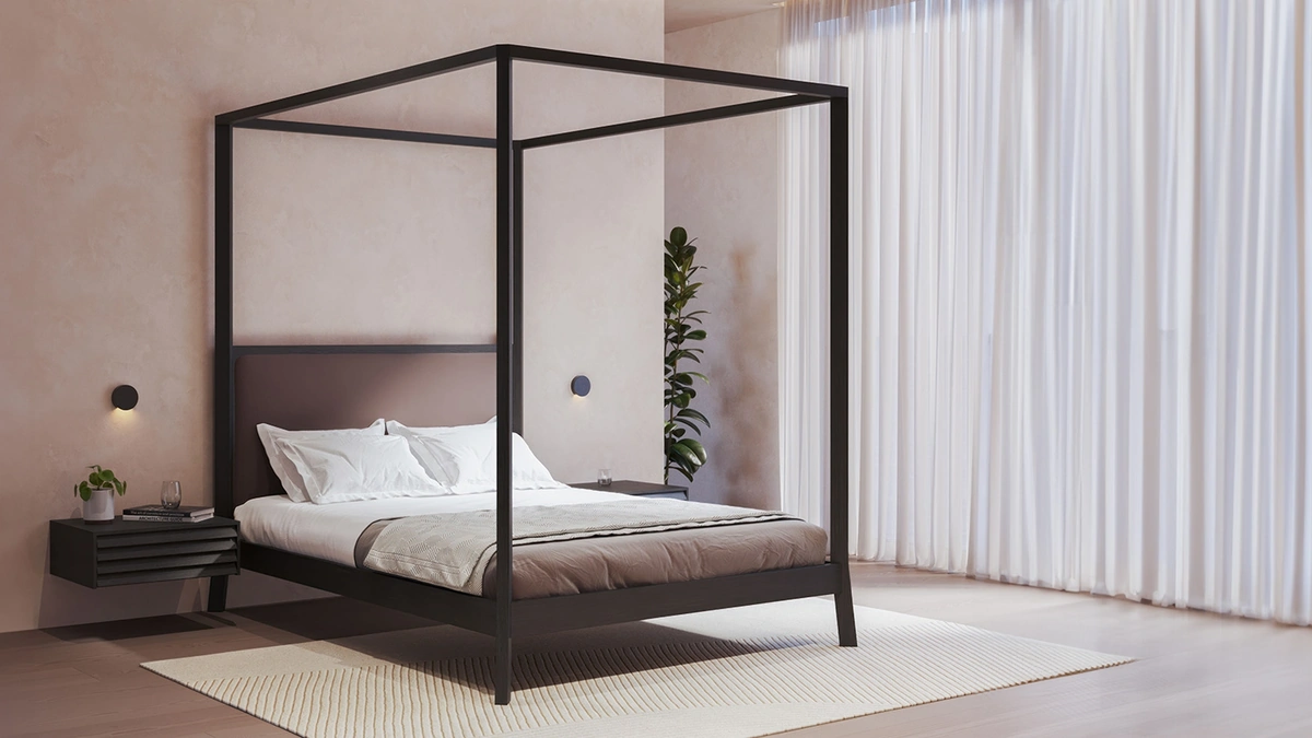 Letto in legno con testiera imbottita Breda with Canopy di Punt Mobles