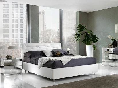 Letto Fantasy Luxury imbottito rivestito in Pelle Bianca di Mobil Piu