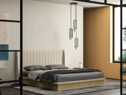 Letto Essential in legno di rovere con testiera in tessuto imbottito di Fratelli Mirandola