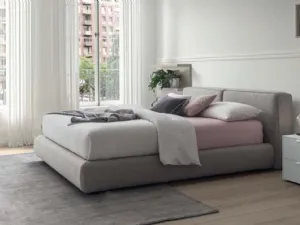 Letto con contenitore in tessuto imbottito con testiera Free di Morassutti