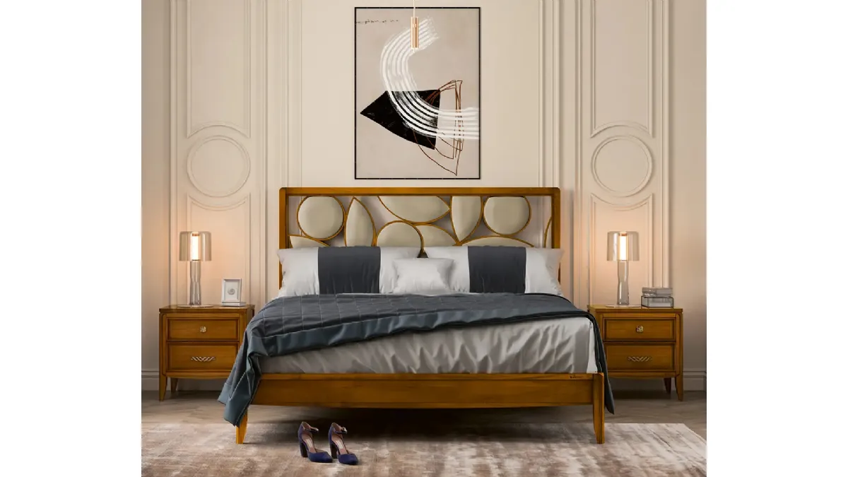 Letto Incanto in legno con testiera in pelle di Le Fablier