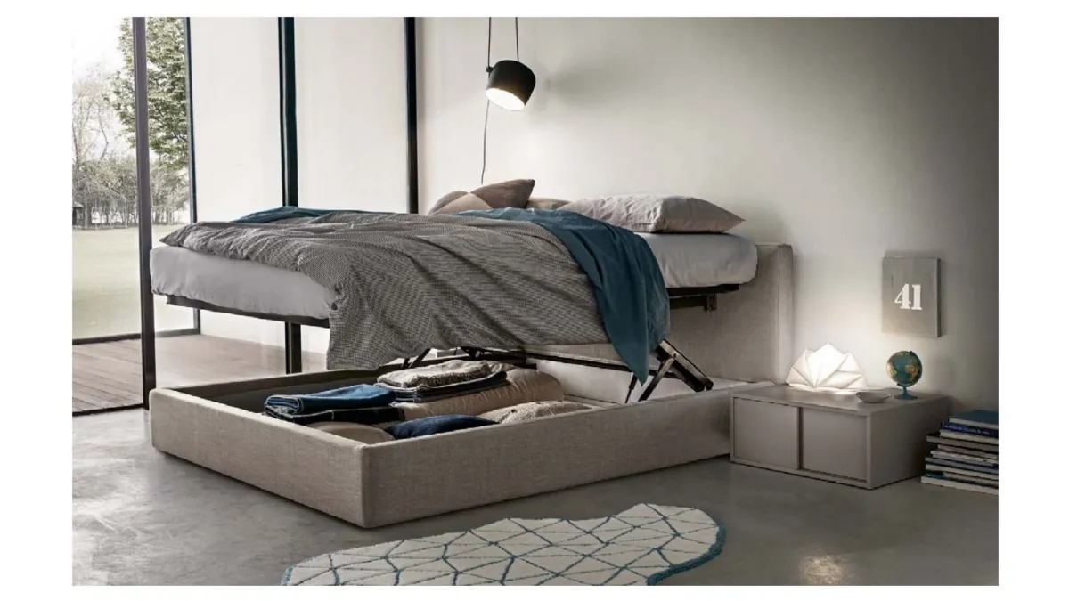 Letto in tessuto con box contenitore York di Abitare Mobilstella