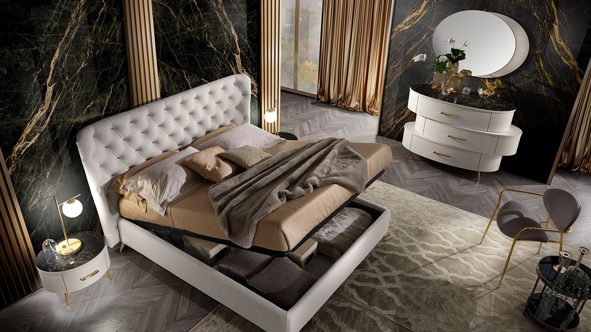 Letto in tessuto con contenitore Movida Luxury di Mobil Più