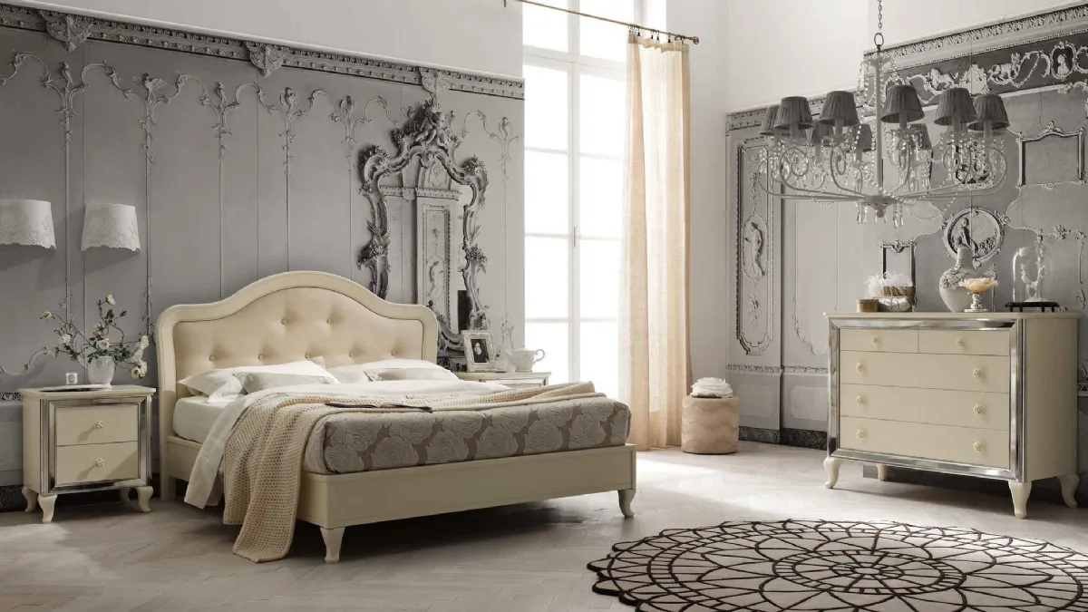 Letto classico Romantico in pelle e in legno di Ballancin