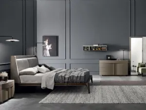 Letto con testiera imbottita Royal in ecopelle e legno di Ballancin