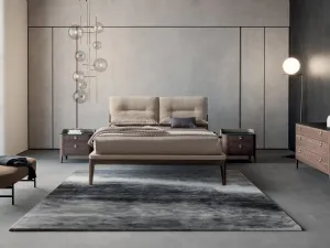 Letto con testiera a due cuscini imbottiti e struttura in legno con piedini sagomati Settanta di Dall'Agnese