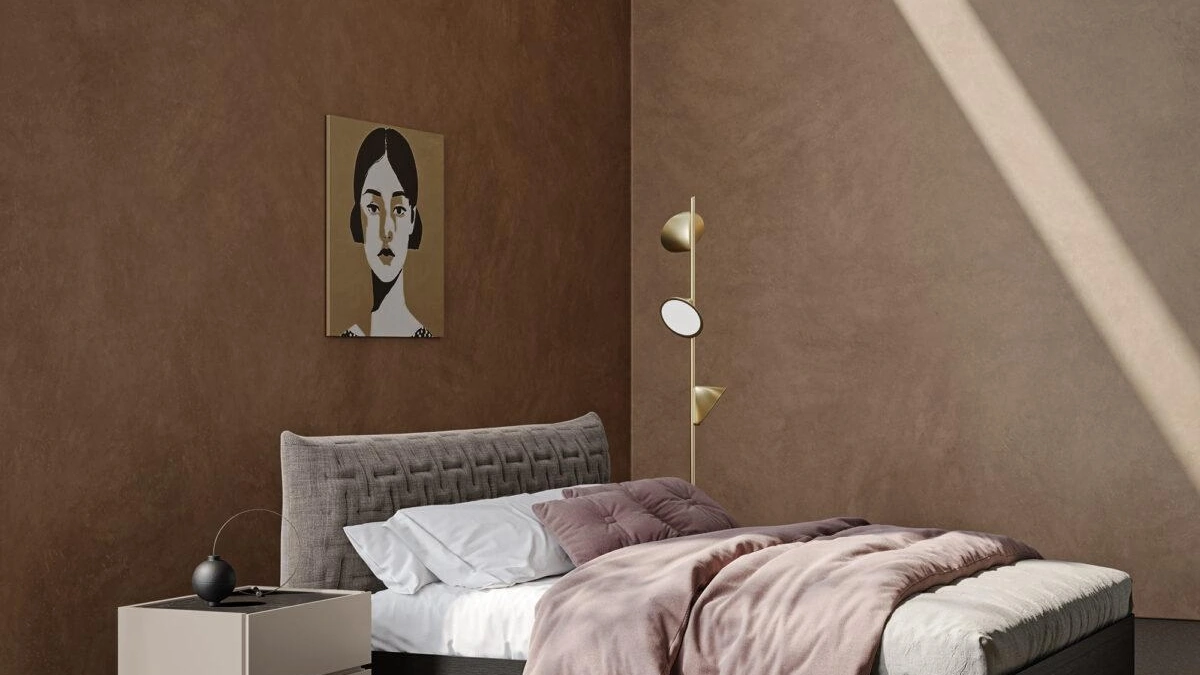 Letto in Rovere con testiera in tessuto imbottito e trapuntato Tender di Morassutti