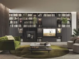 Libreria Live & Logic Systems 05 in rovere carbone e laccato ardesia opaco di Morassutti