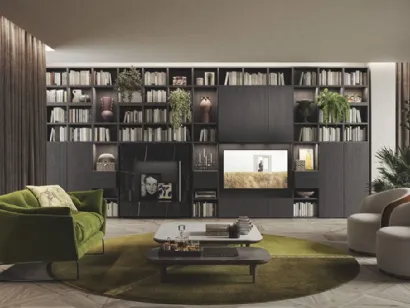 Libreria Live & Logic Systems 05 in rovere carbone e laccato ardesia opaco di Morassutti