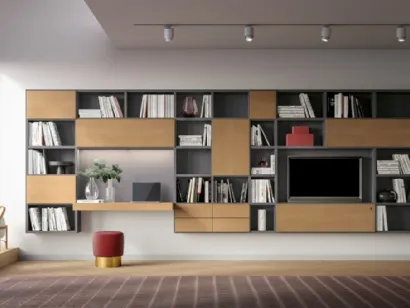 Libreria sospesa Logic Collection 12 in rovere avana elaccato opaco ardesia di Morassutti