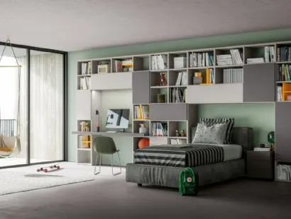 Libreria a ponte Logic Collection 13 in laccato grigio e canapa opaco di Morassutti