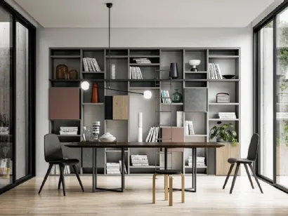 Libreria a muro Speed Up 05 in laccato Dark Grey, terracotta, Piombo e finitura Rovere di Dall'Agnese