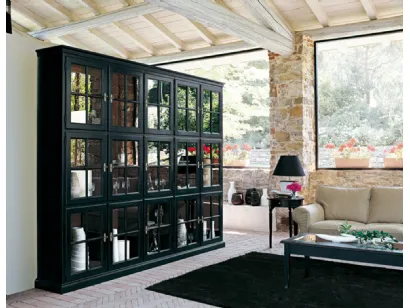Libreria a muro Valeria in legno laccato con ante in vetro e legno di Tonin Casa