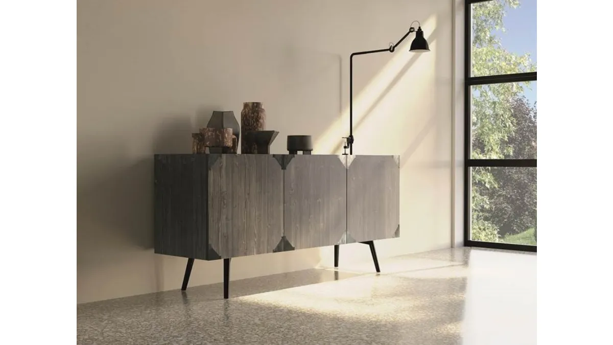Madia Moon Art 1801 in legno finitura fango con angoli metallici di Fratelli Mirandola