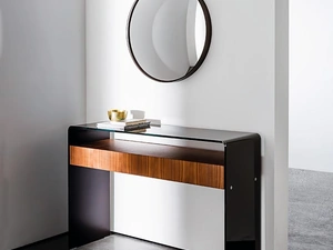 Mobile ingresso Bridge with Drawer in vetro curvato con cassettiera in Noce Canaletto di Sovet