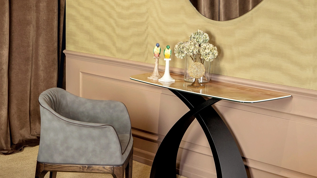 Mobile ingresso Consolle Eliseo con top in gres porcellanato e base in acciaio di Tonin Casa