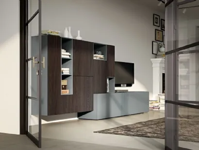 Parete Attrezzata Live 20 FEEL YANG in rovere affumicato e laccato grigio opaco di Morassutti