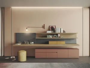 Parete Attrezzata Live & Logic Systems 11 in rovere avana e in laccato mattone opaco di Morassutti
