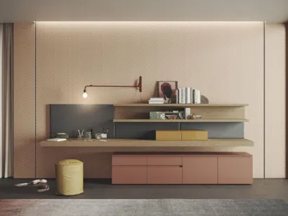 Parete Attrezzata Live & Logic Systems 11 in rovere avana e in laccato mattone opaco di Morassutti