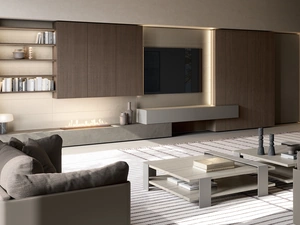 Parete Attrezzata Slim in Laccato, Gres e Rovere Terra di Dall'Agnese