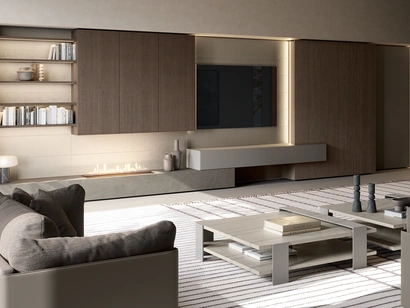 Parete Attrezzata Slim in Laccato, Gres e Rovere Terra di Dall'Agnese