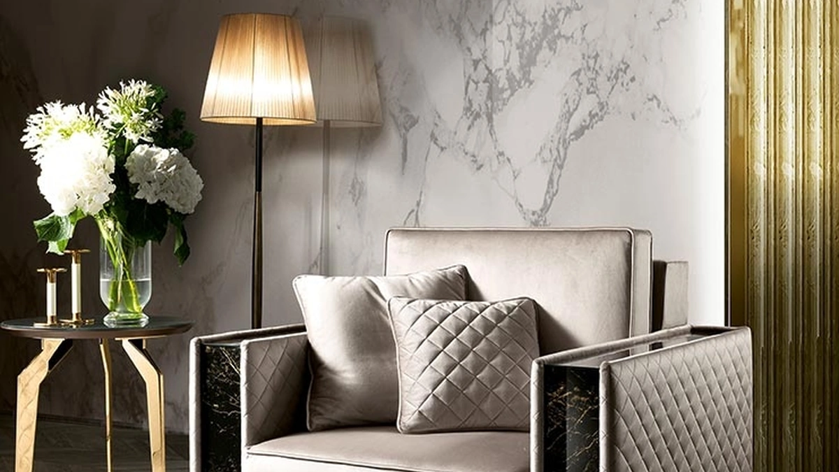 Poltrona in tessuto con inserti in vetro effetto marmo Incanto di Mobil Più