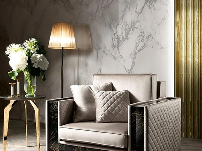 Poltrona in tessuto con inserti in vetro effetto marmo Incanto di Mobil Più