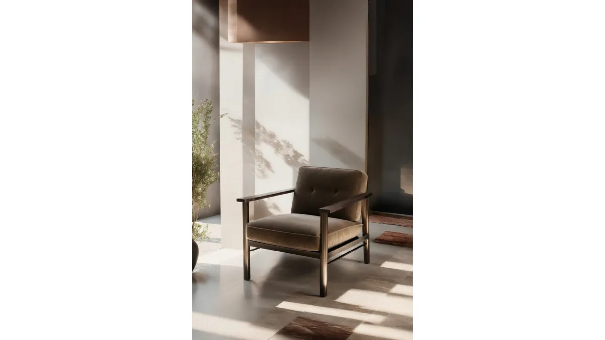 Poltroncina in tessuto con struttura in legno di Faggio e metallo Lauro di Franco Ferri
