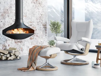 Poltrona relax moderna ed elegante in pelle imbottita, metallo e legno Wing di Stressless