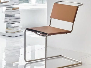 Sedia Galileo in acciaio rivestita in cuoio di Sigerico