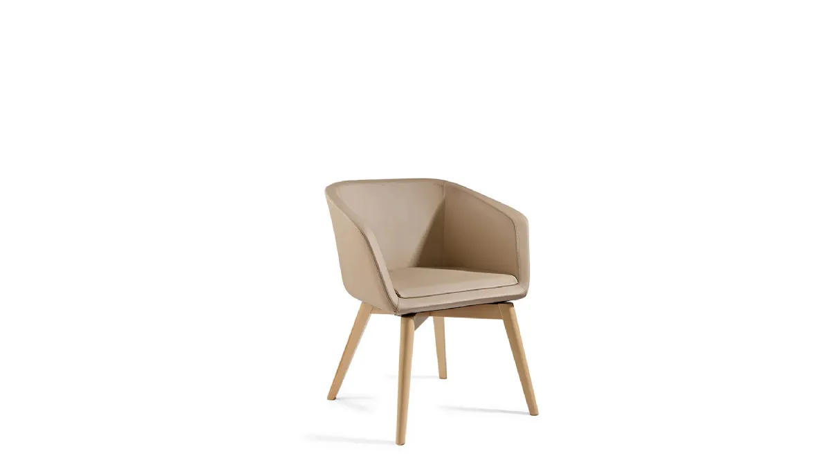 Sedia in pelle con gambe in Faggio Megan PL di Julia Arredo Cuoio