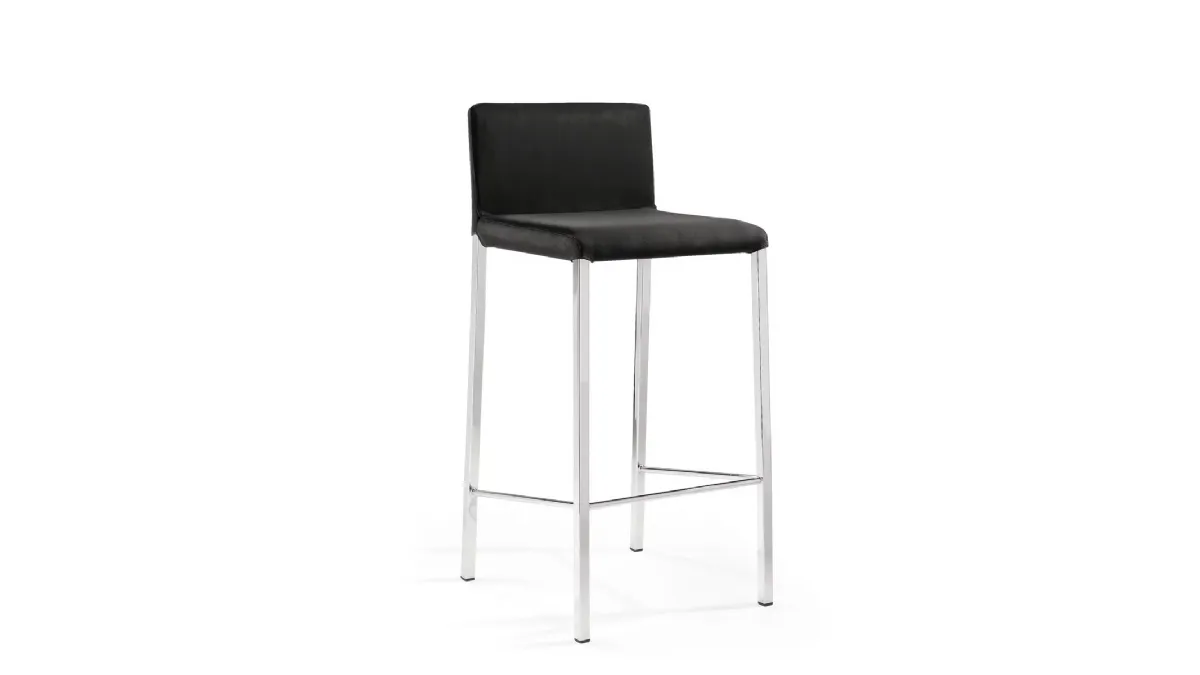 Sgabello Ninfea Q con struttura in tubo di acciaio quadro cromato e rivestito in tessuto Suede di Julia Arredo Cuoio