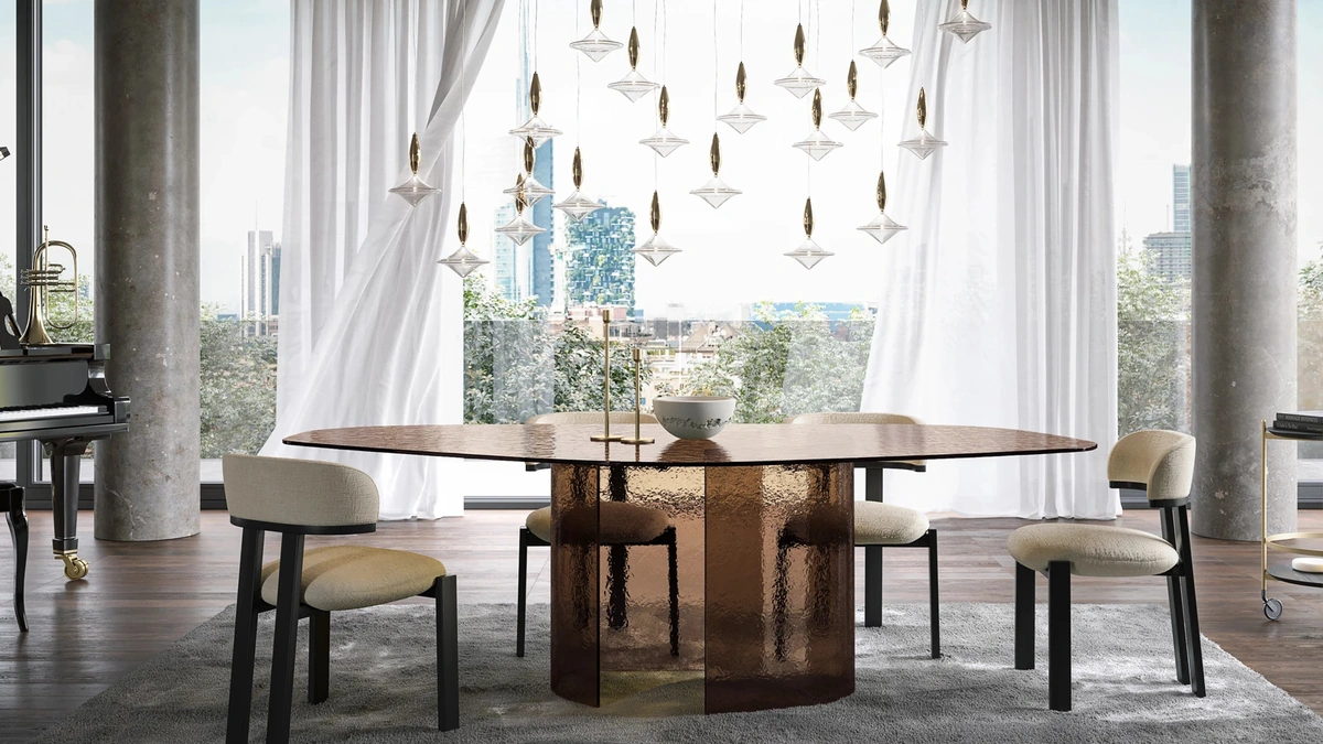 Tavolo in vetro curvato e martellato Ablos di Tonin Casa